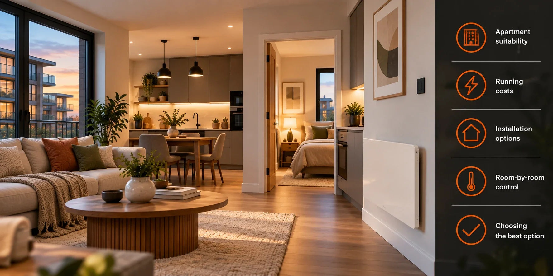 Modern UK flat illustrating electric heating options for apartments
