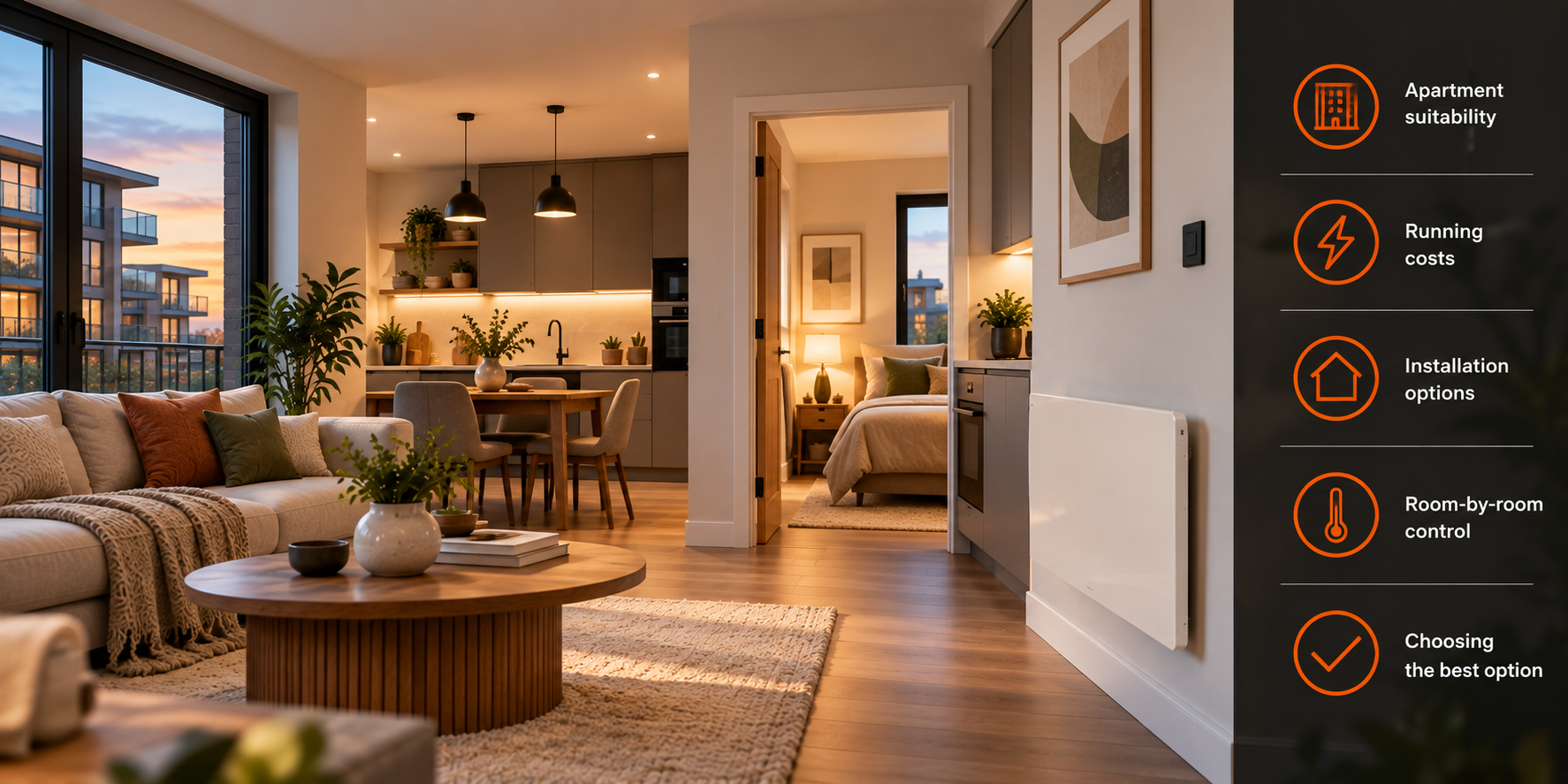 Modern UK flat illustrating electric heating options for apartments