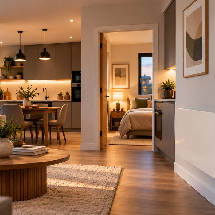 Modern UK flat illustrating electric heating options for apartments