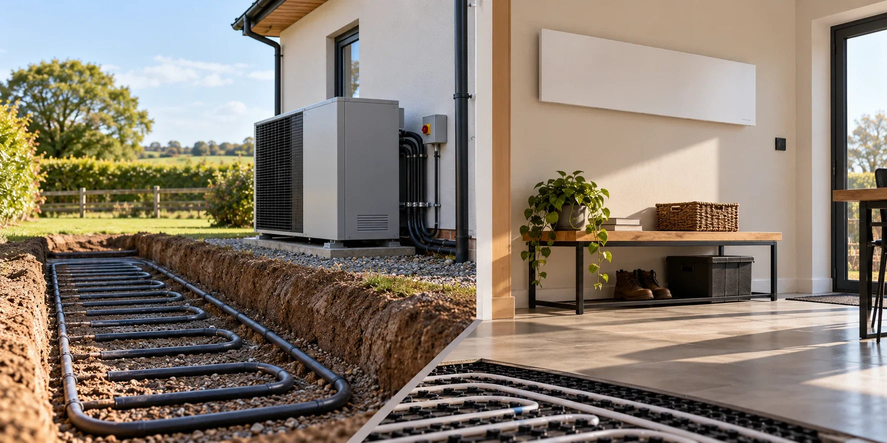 Ground source heat pump ground loop installation compared with infrared panel heating