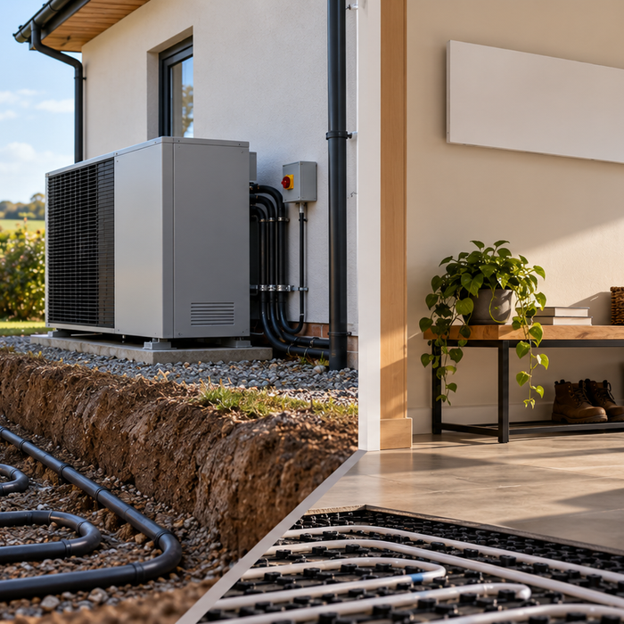 Ground source heat pump ground loop installation compared with infrared panel heating