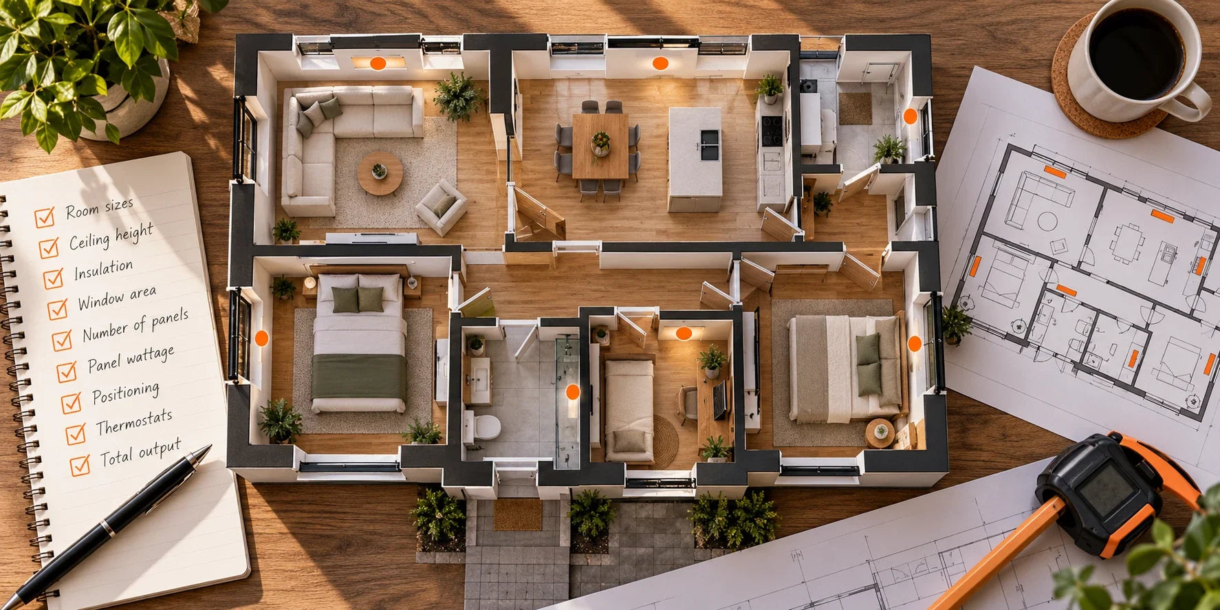 Planning how many infrared heating panels are needed throughout a house