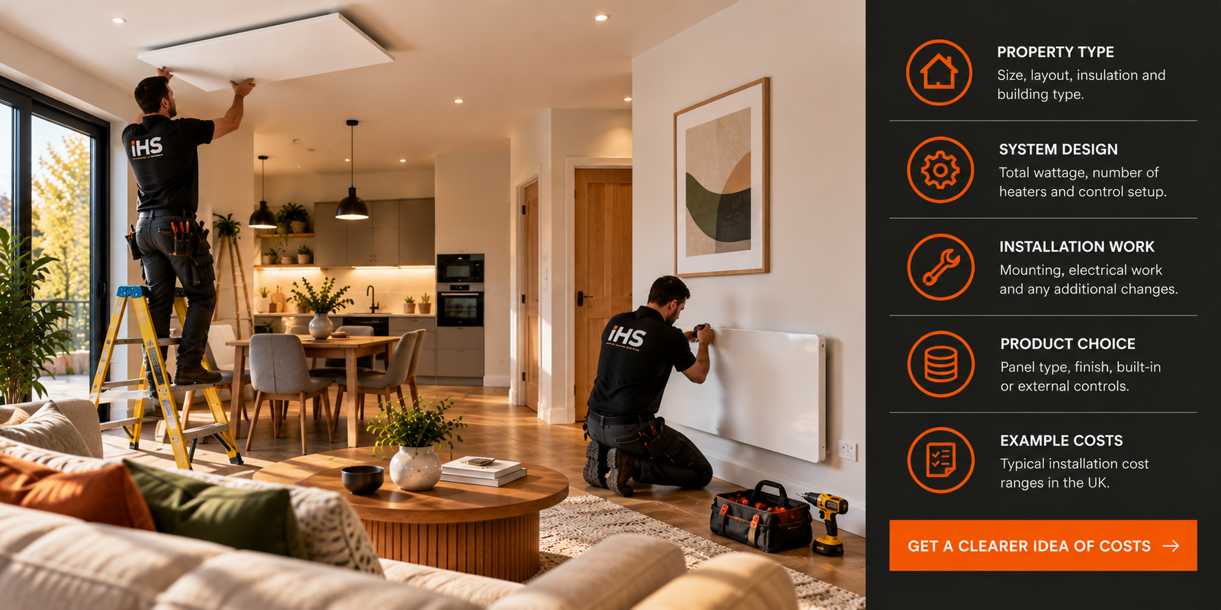 Professional installation of wall and ceiling infrared heating panels in a UK home
