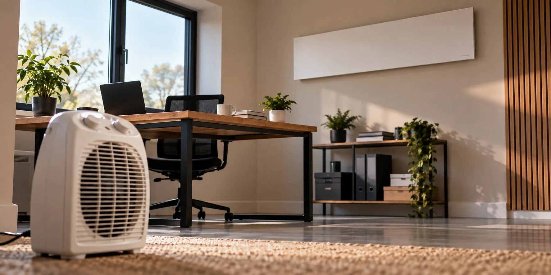 Infrared heater vs electric fan heater in a modern UK workspace