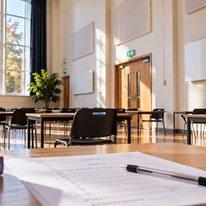 School exam hall illustrating the importance of classroom temperature and student thermal comfort