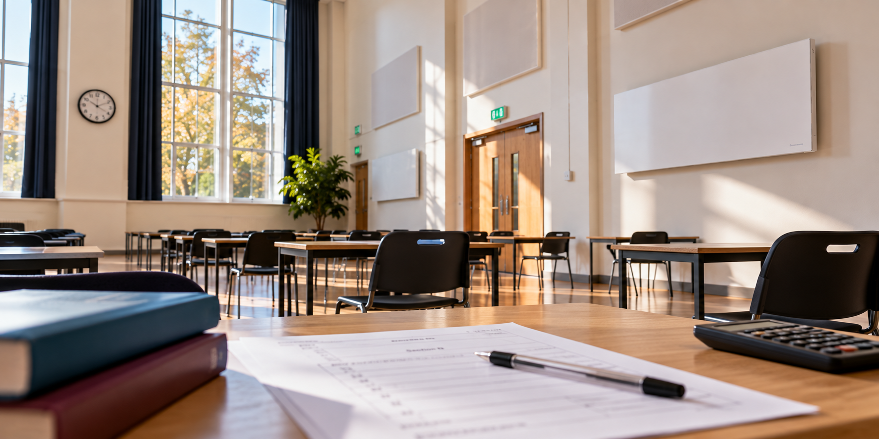 School exam hall illustrating the importance of classroom temperature and student thermal comfort
