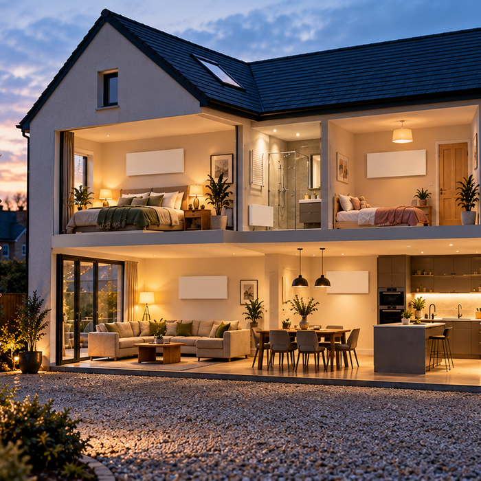 UK house without a gas connection showing different electric heating options