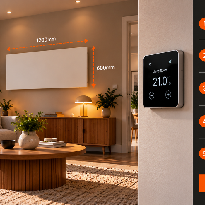 Smart thermostat controlling an infrared heating system in a modern home