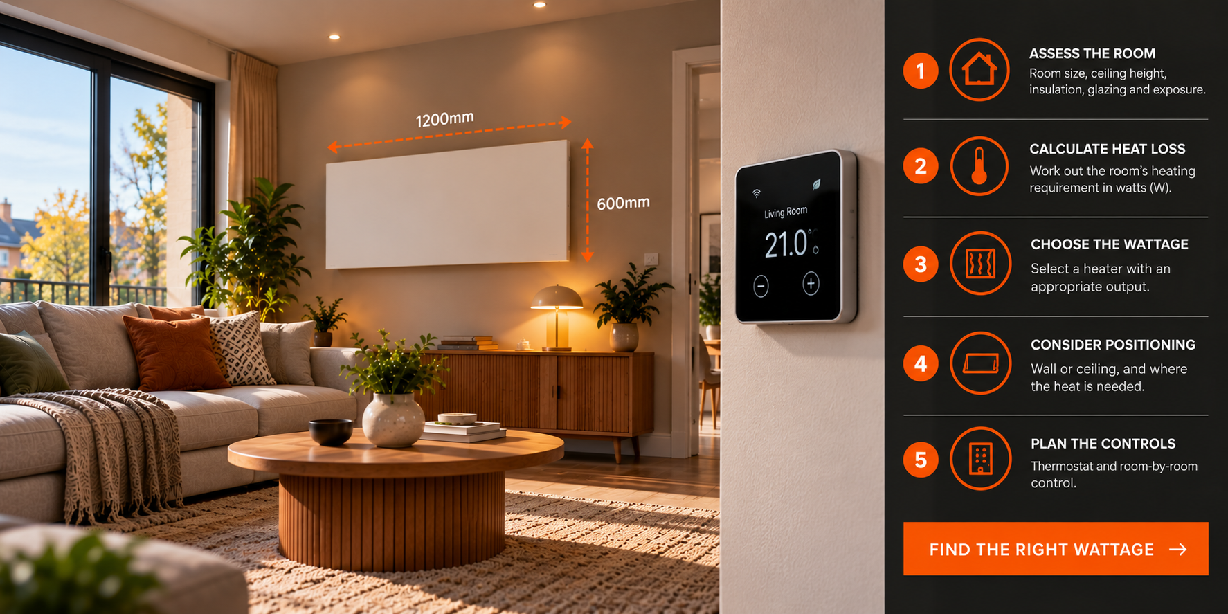 Smart thermostat controlling an infrared heating system in a modern home