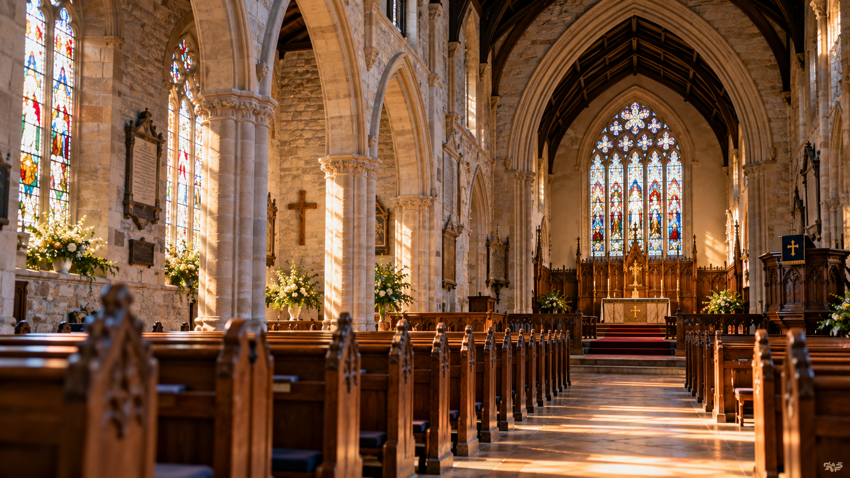 Historic church interior comparing infrared and traditional church heating systems