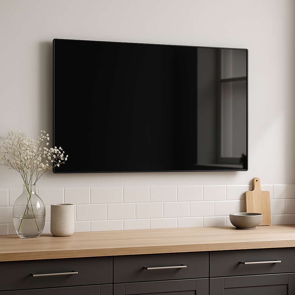 sleek modern room with a black glass panel giving out radiant heat