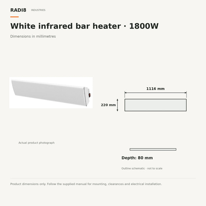 Barre chauffante infrarouge blanche de 1 mètre | Thermostat intégré | 1800 W | Télécommande et Wi-Fi 