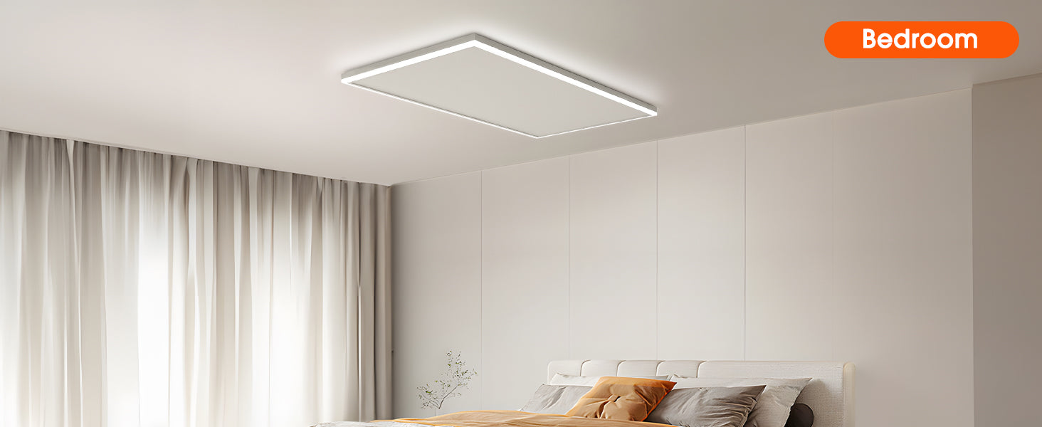 infrared heating panel with led light installed in a bedroom