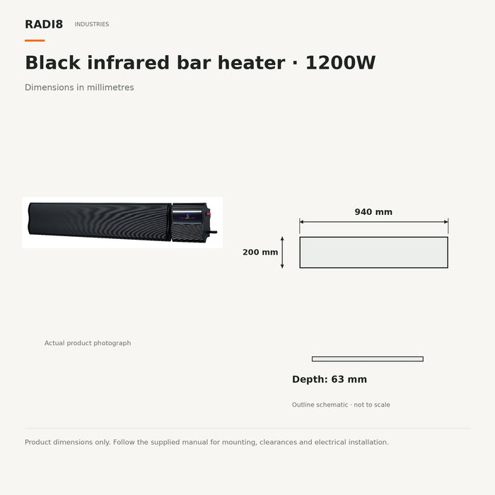 Barre chauffante infrarouge de 90 cm | Thermostat intégré | 1200 W | Télécommande et Wi-Fi 