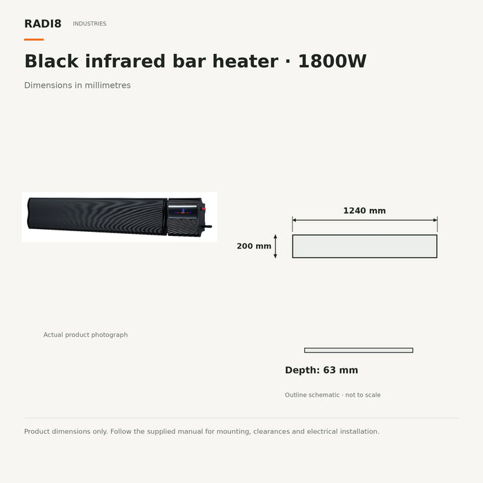 4ft Infrared Bar Heater | Built in Thermostat | 1800W | Remote control and Wifi
