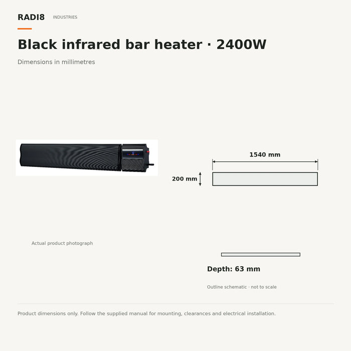 Barre chauffante infrarouge de 1,5 m | Thermostat intégré | 2400 W | Télécommande et Wi-Fi 