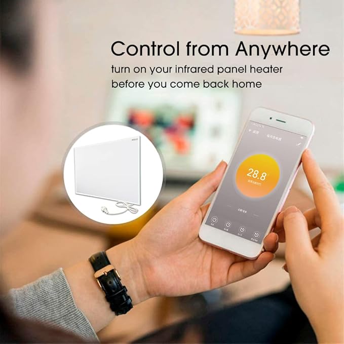 picture showing infrared heater controlled by a smart mobile phone