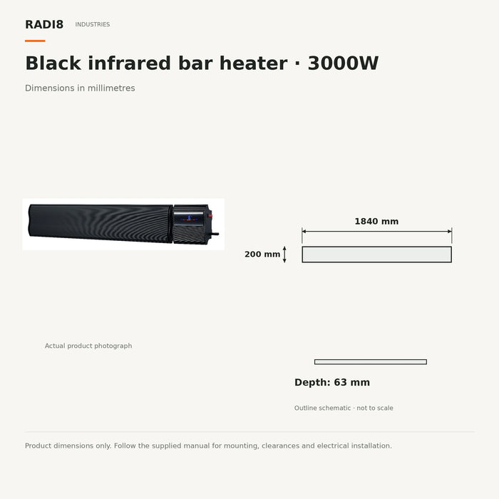 6ft Infrared Bar Heater | Built in Thermostat | 3000W | Remote control and Wifi