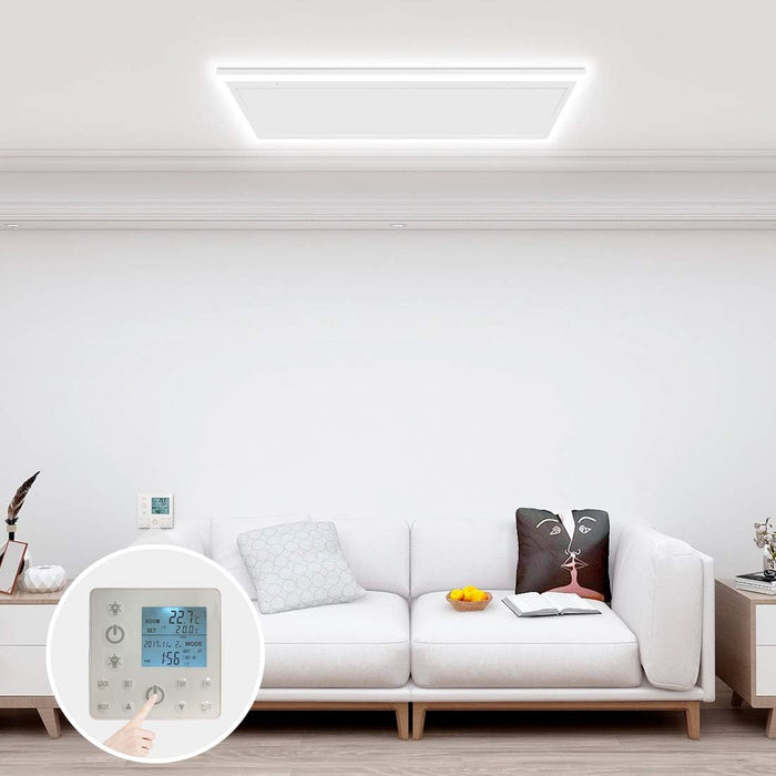 infrared heating panel with led light installed in a living room