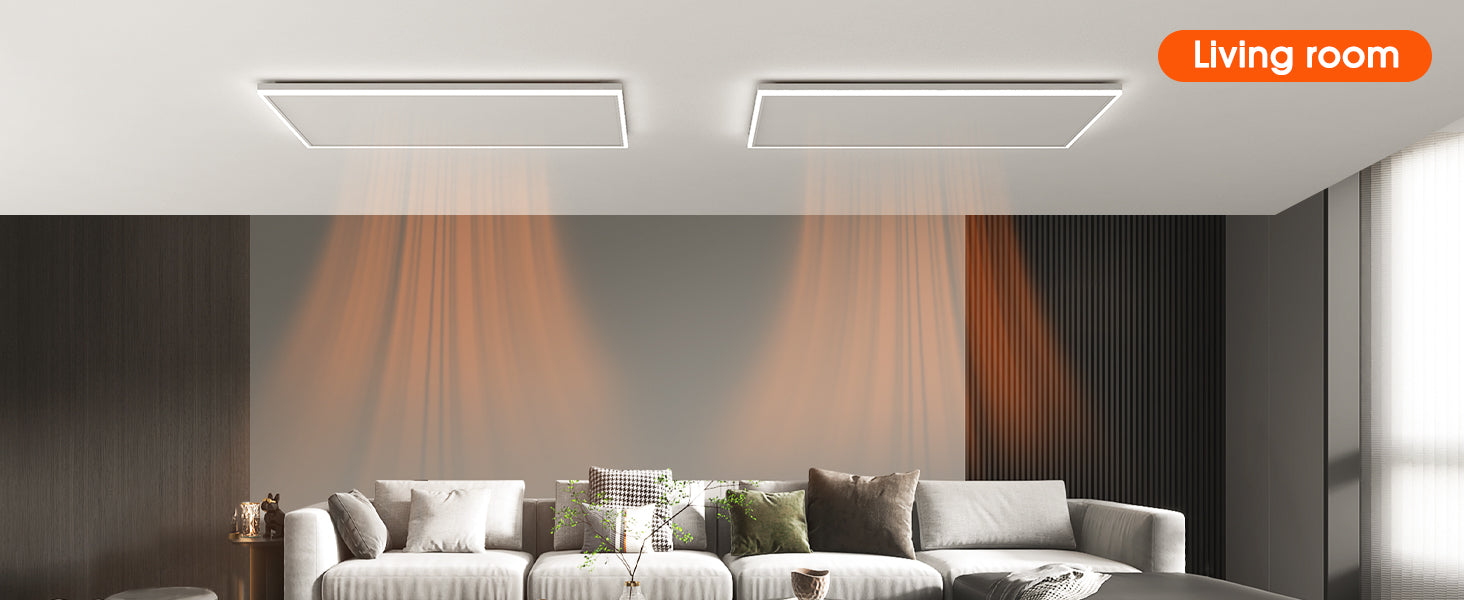 picture of 2 infrared heating panels with led light installed in a living room