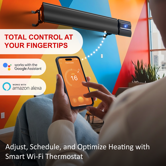 4ft Infrared Bar Heater | Built in Thermostat, LED Display | 1800W | Remote control and Wi-Fi