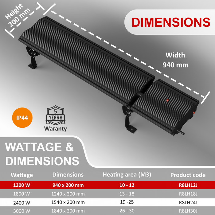 3ft Infrared Bar Heater | No Remote | 1200w