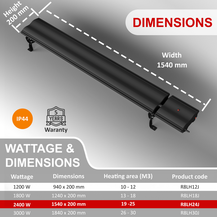 5ft Infrared Bar Heater | No Remote | 2400w