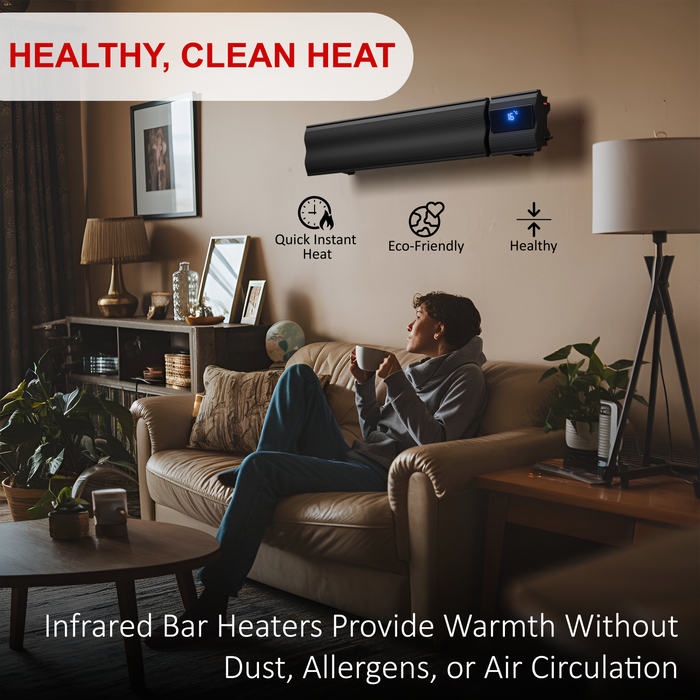 4ft Infrared Bar Heater | Built in Thermostat, LED Display | 1800W | Remote control and Wi-Fi