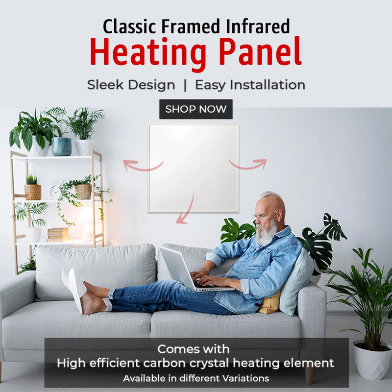 image showing man relaxing with infrared heating in the background