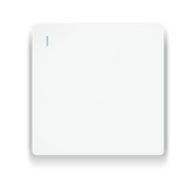 White rectangular light switch with a blue indicator light on a white background