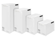 Set of white heat batteries with labels on a white background