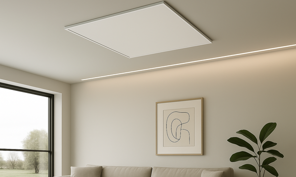 Infrared heating panel installed in a real interior setting