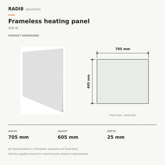 Infrared Heating Panel (700 x 600) | Frameless Series | 450w