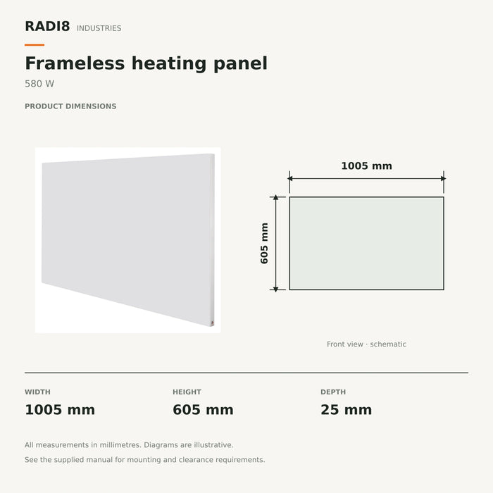 Infrared Heating Panel (1000 x 600) | Frameless Series | 580w