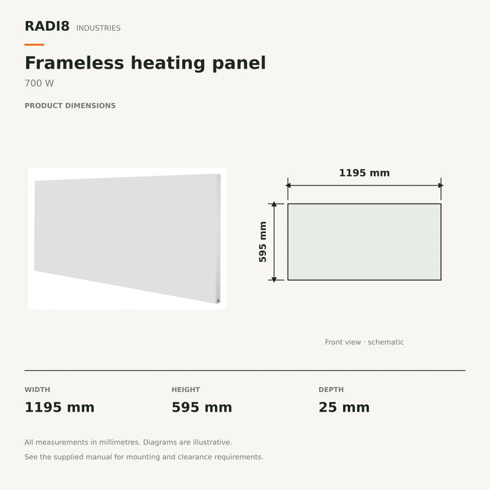 Infrared Heating Panel (1200 x 600) | Frameless Series | 700w