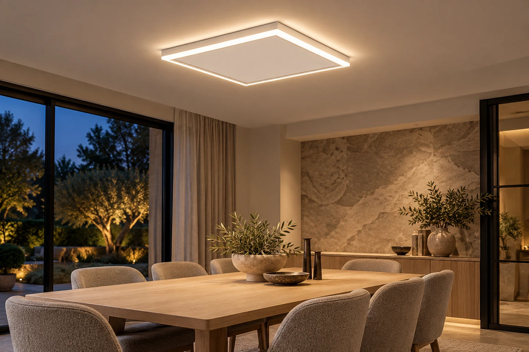 Panel calefactor infrarrojo de techo | 400 W | Luz LED y termostato wifi | 655 x 630 mm