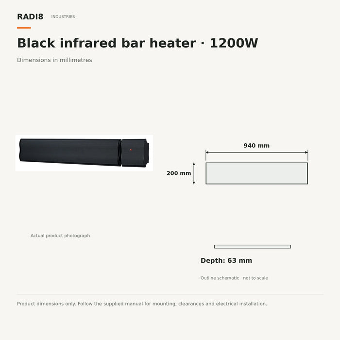 Barre chauffante infrarouge de 90 cm | Sans télécommande | 1200 W 