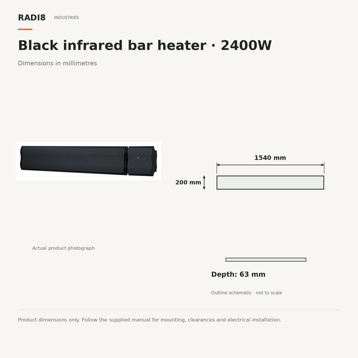 Barre chauffante infrarouge de 1,5 m | Sans télécommande | 2400 W 