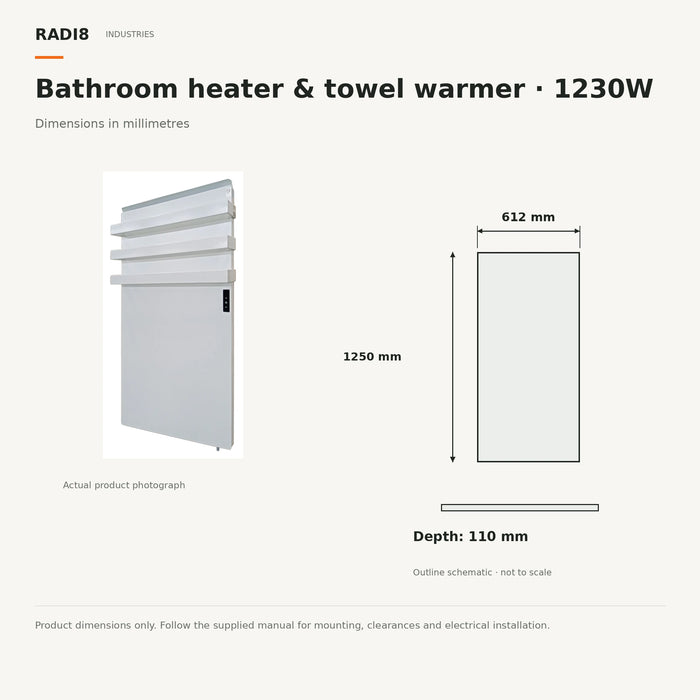 Infrared Bathroom Heater & Towel Warmer | Built in Wifi Thermostat | 1230W