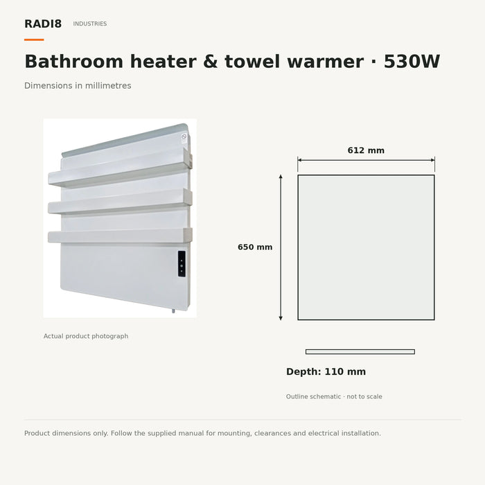 Infrared Bathroom Heater & Towel Warmer | Built in Wifi Thermostat | 530W