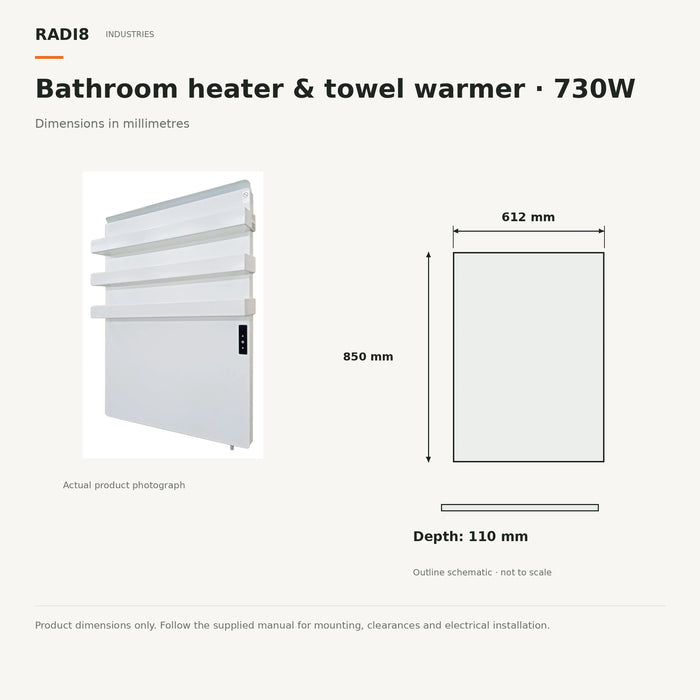 Calentador de baño infrarrojo y toallero | Termostato wifi integrado | 730 W 