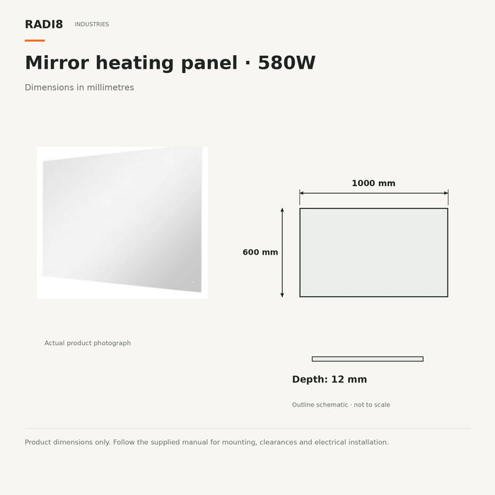 Panel calefactor infrarrojo (1000 x 600) para espejo rectangular | 580 W