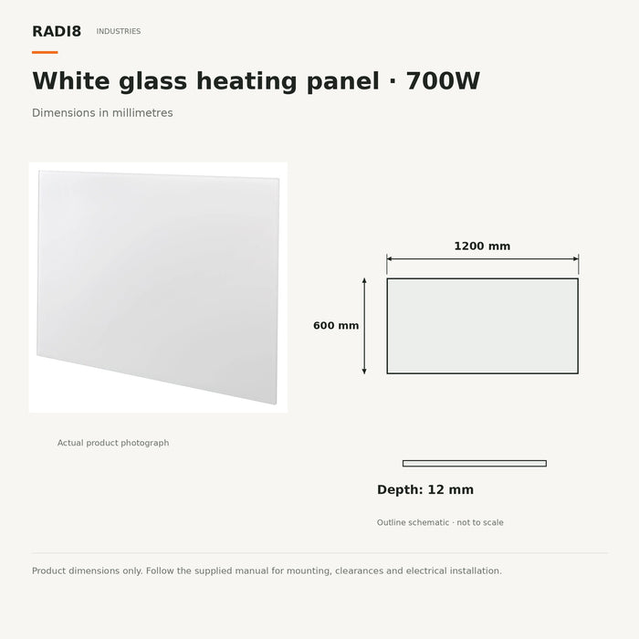 Infrared Heating Panel (1200 × 600) | Rectangular Glass | Series White | 700w