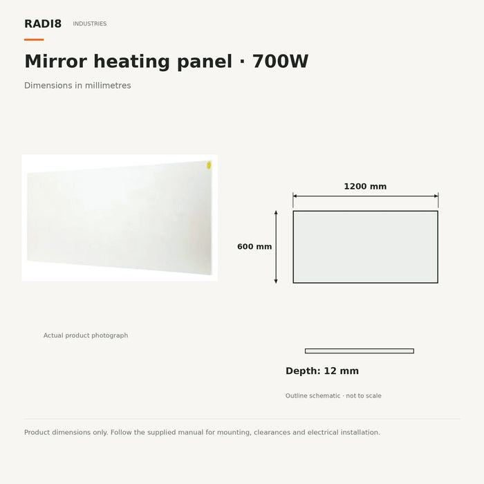 Panel calefactor infrarrojo (1200 x 600) | Calefactor de espejo rectangular | 700 W
