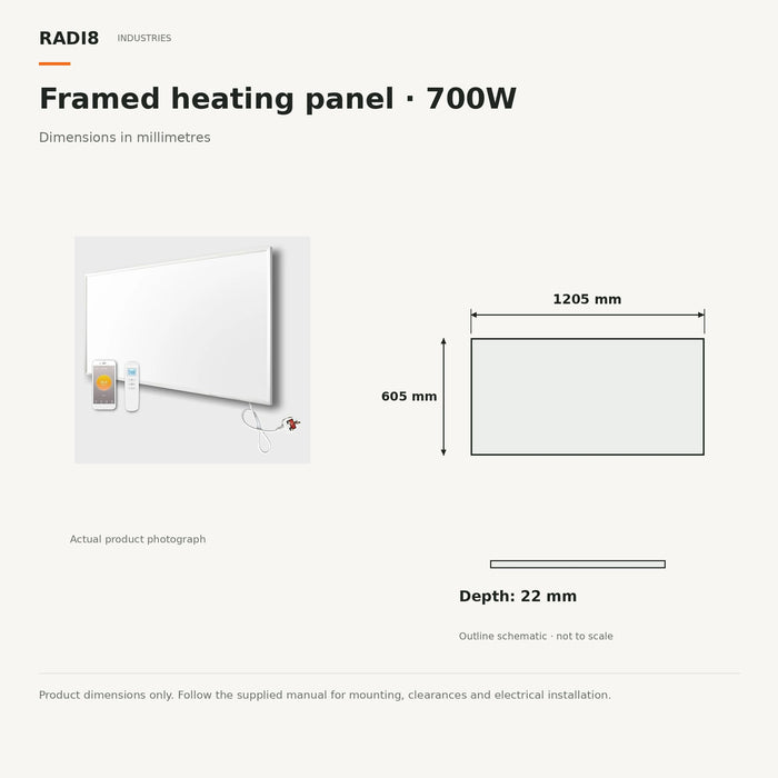 Infrared Heating Panel (1205x605mm) | Framed Series | 700w | Built in Thermostat- Wifi