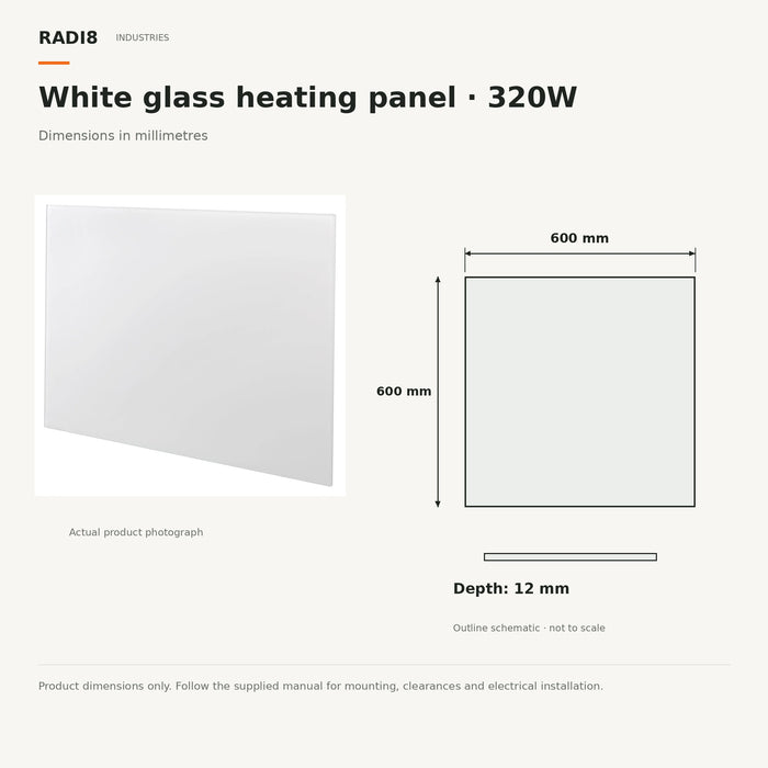 Infrared Heating Panel (600×600) | Square Glass | Series White | 320w