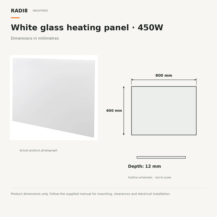 Infrared Heating Panel (800×600) | Rectangular Glass | Series White | 450w