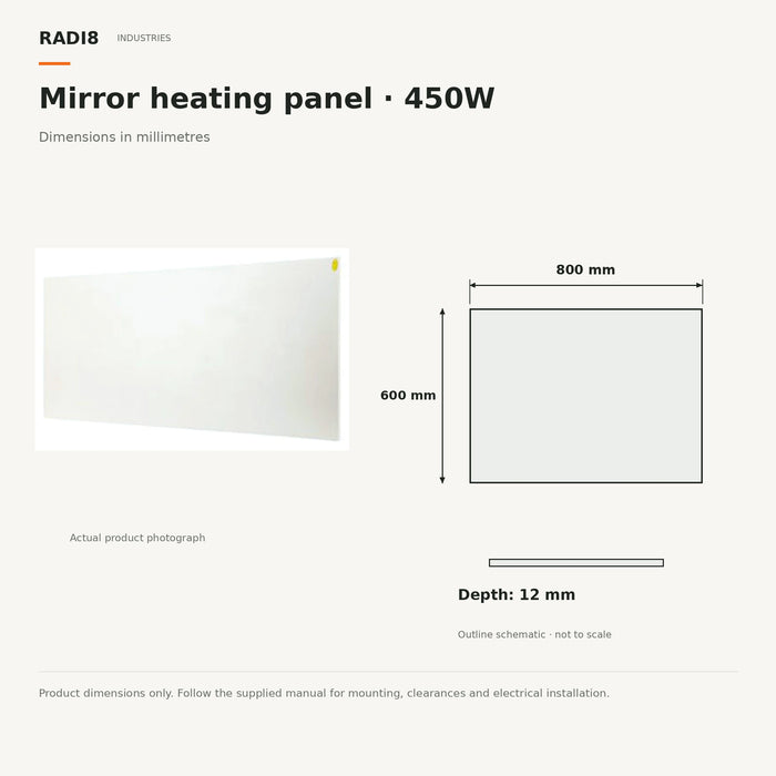 Infrared Heating Panel (800 x 600) | Rectangular Mirror Heater | 450w |